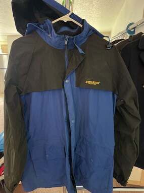Vintage Stearns Dry Wear Waterproof Hooded Rain Jacket Blue Black Size M